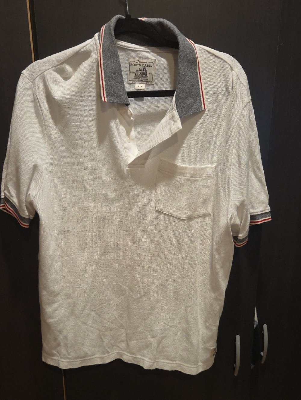 Roots Men's White Polo with Gray Contrast Collar and Trim